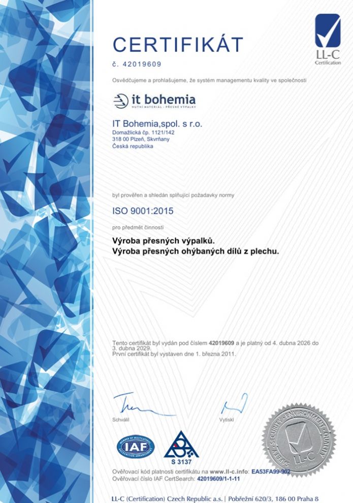 Certifikát ISO 9001:2015