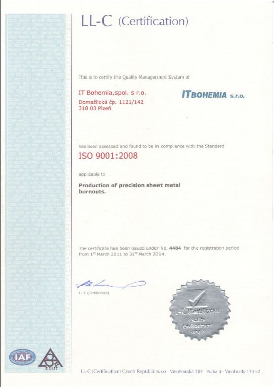 Certifikát ISO 9001:2008